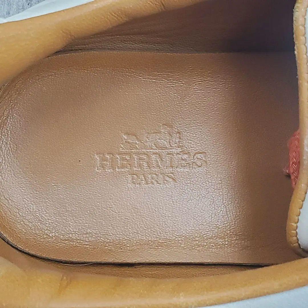 ✨HERMÈS✨クイック レザースニーカー 白 36.5 Hロゴ 白 オレンジ