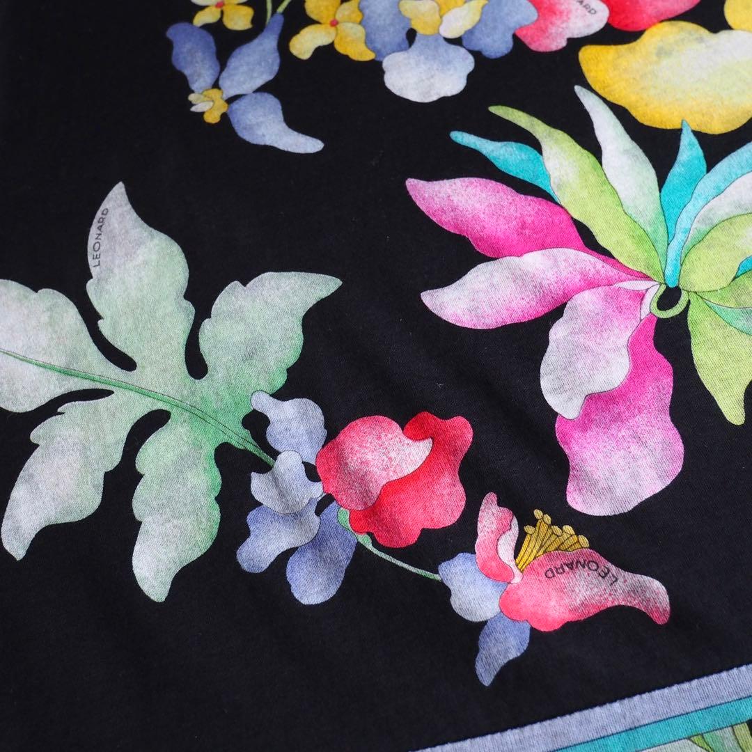 LEONARD 花柄 トリム 金ボタン ロゴボタン チュニック カットソー 半袖