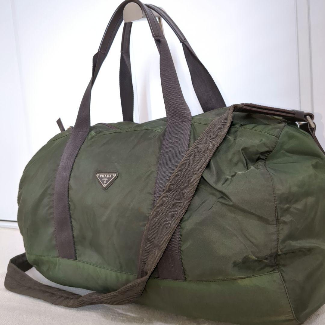 PRADA ボストンバッグ 2way 三角ロゴ テスートナイロン カーキ 希少色
