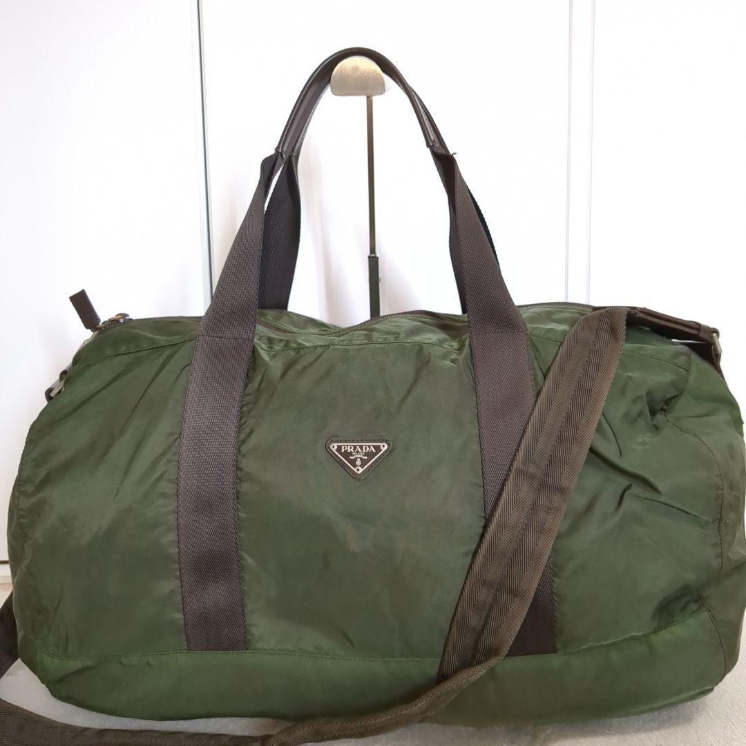 PRADA ボストンバッグ 2way 三角ロゴ テスートナイロン カーキ 希少色