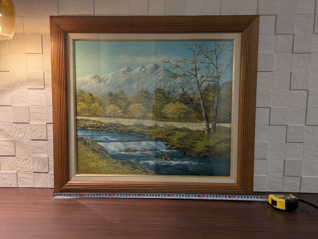 絵画　沢健　油彩10号　信濃の清流 　風景画　真筆証明書付