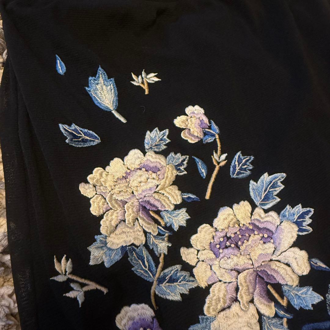 【vivienne tam】花柄刺繍タイトスカート 黒　パワーネット