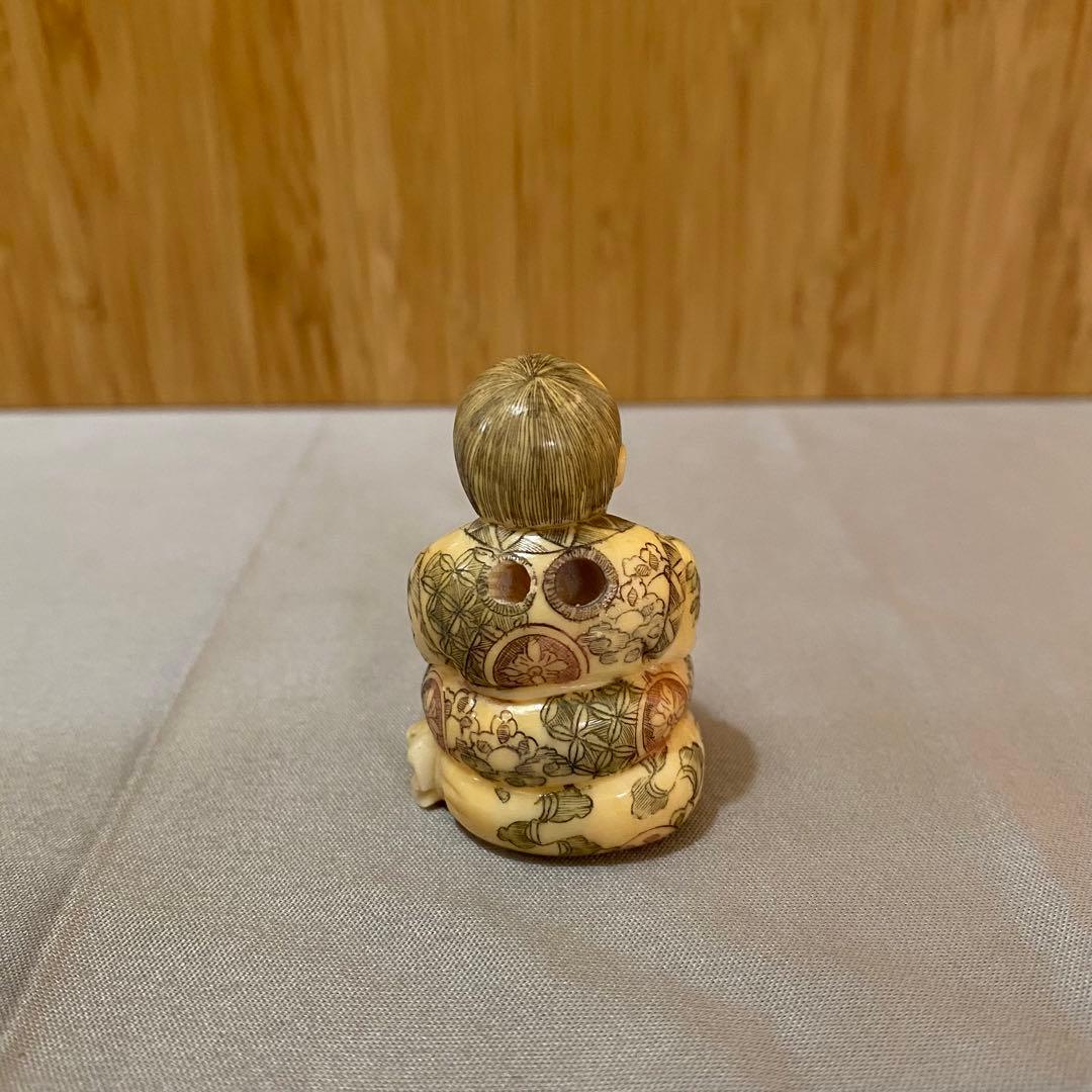古美術 在銘 山口 カバ牙 根付 河馬 骨董 Netsuke 人物 彫刻⑧