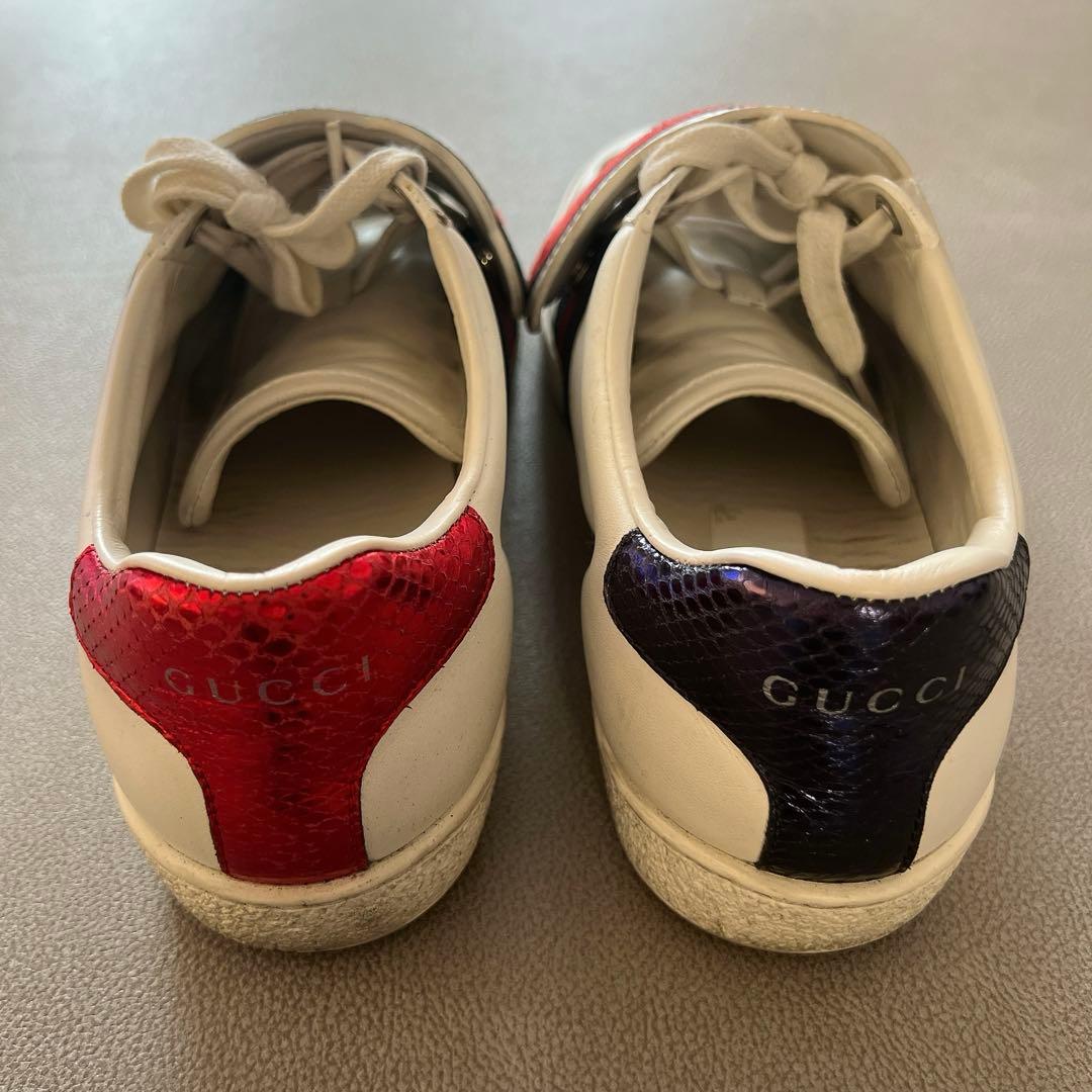 GUCCI アシメトリーデザイン ワッペンホワイトスニーカー 36ハーフ グッチ