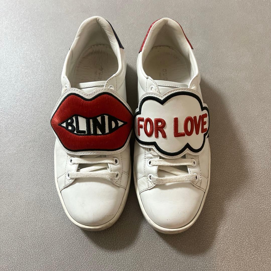 GUCCI アシメトリーデザイン ワッペンホワイトスニーカー 36ハーフ グッチ