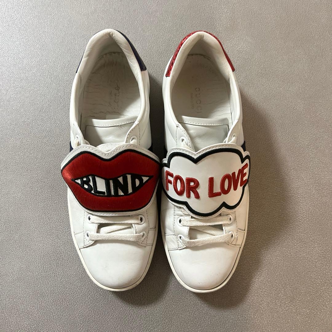 GUCCI アシメトリーデザイン ワッペンホワイトスニーカー 36ハーフ グッチ