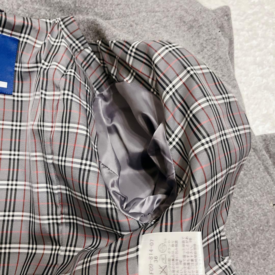 美品 バーバリーブルーレーベル アンゴラ ステンカラーコート グレー チェック