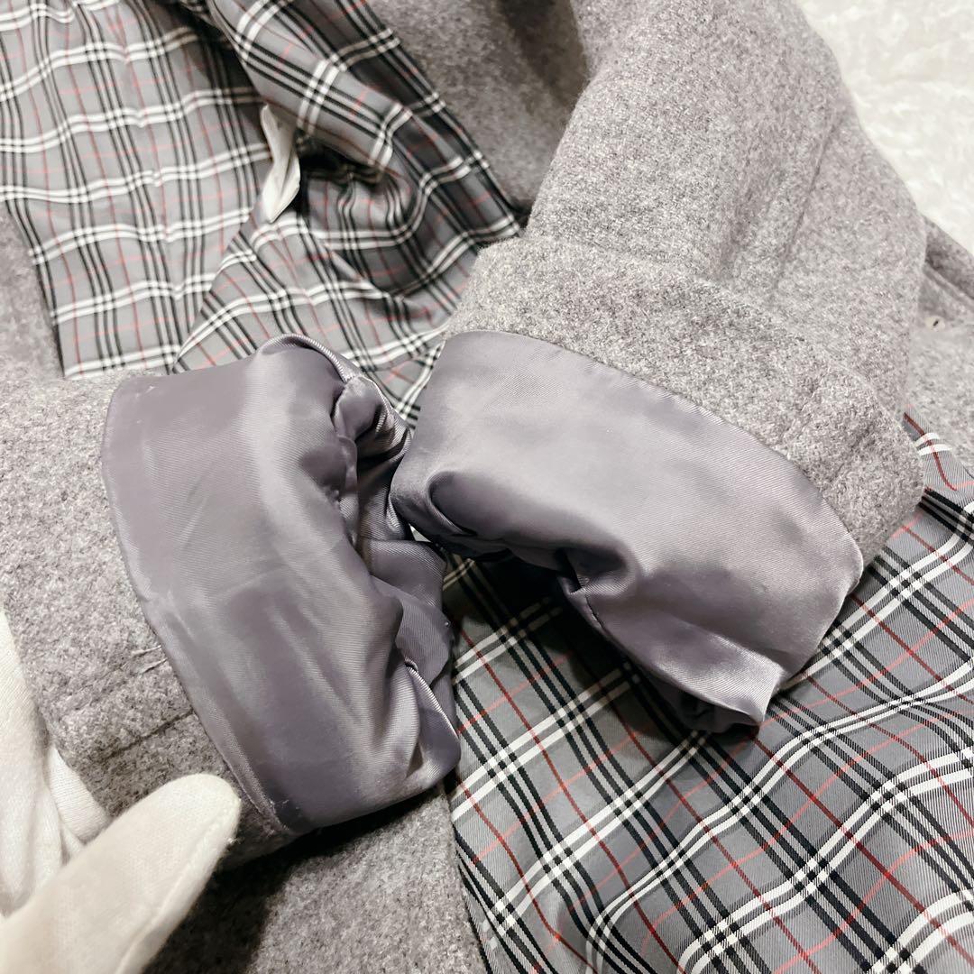 美品 バーバリーブルーレーベル アンゴラ ステンカラーコート グレー チェック