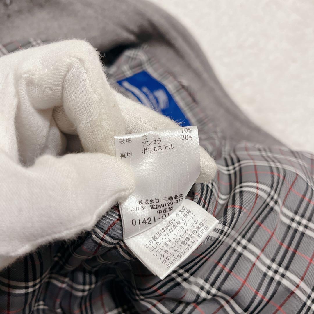 美品 バーバリーブルーレーベル アンゴラ ステンカラーコート グレー チェック