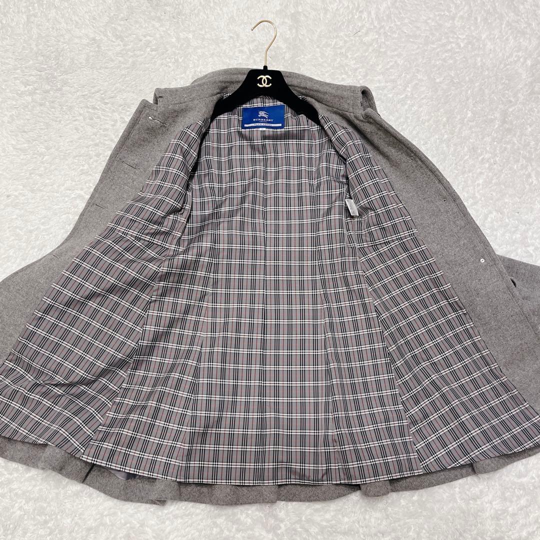 美品 バーバリーブルーレーベル アンゴラ ステンカラーコート グレー チェック