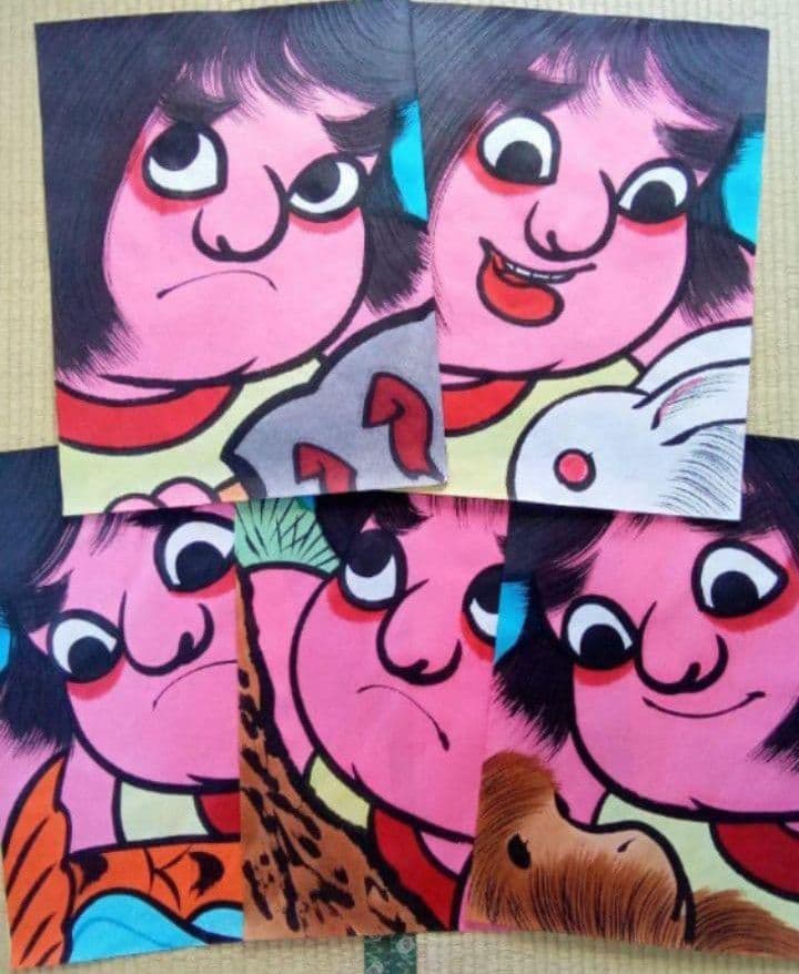 金太郎 凧絵 5枚 宇山博明先生肉筆画 青森県南部金太郎凧絵