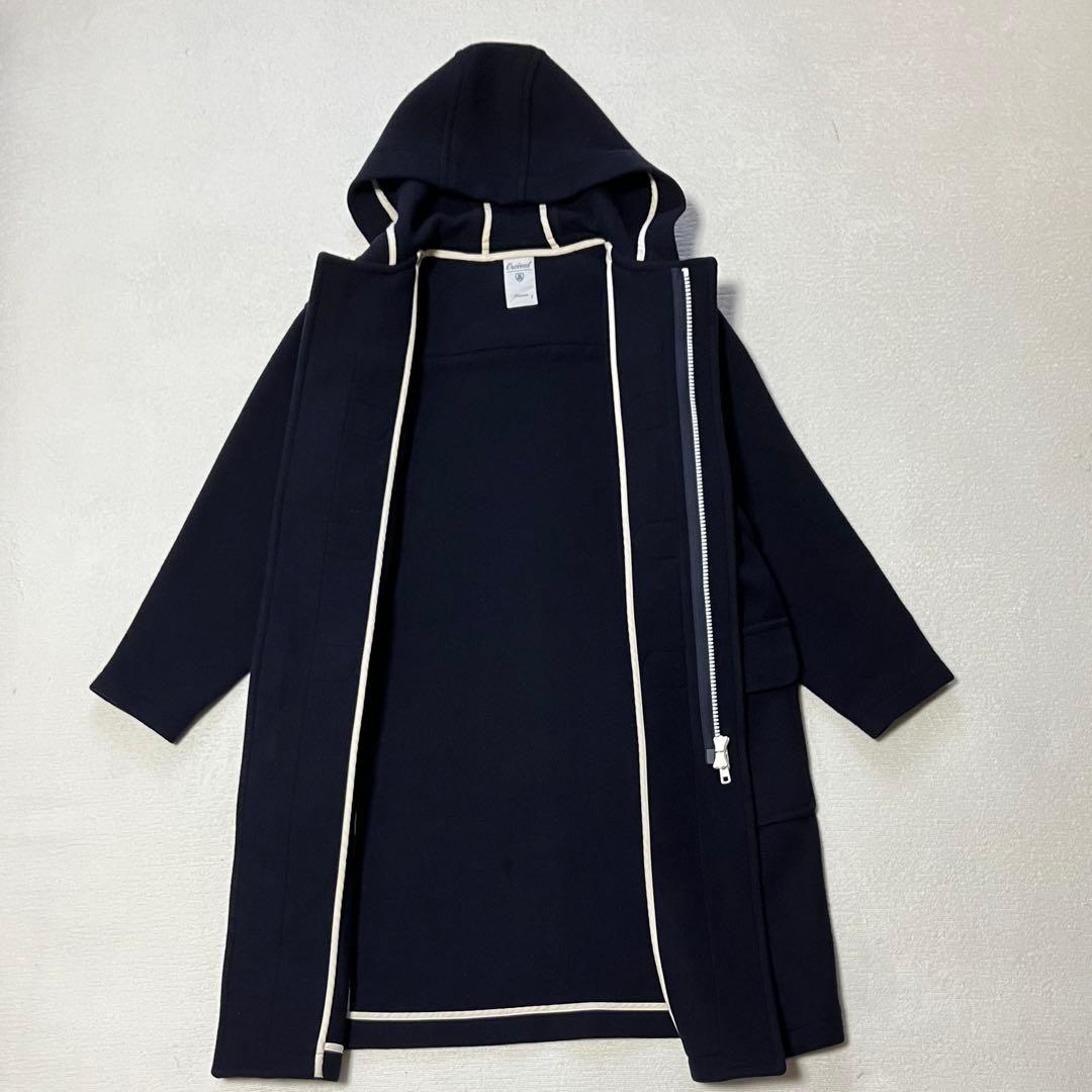 極美品 オーシバル ジーロンラム メルトン ジップ フード 比翼ウールコート 紺