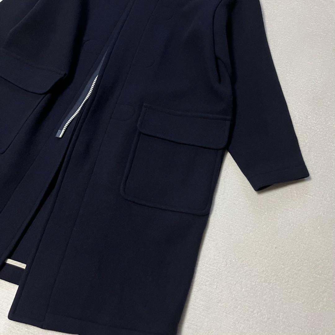 極美品 オーシバル ジーロンラム メルトン ジップ フード 比翼ウールコート 紺