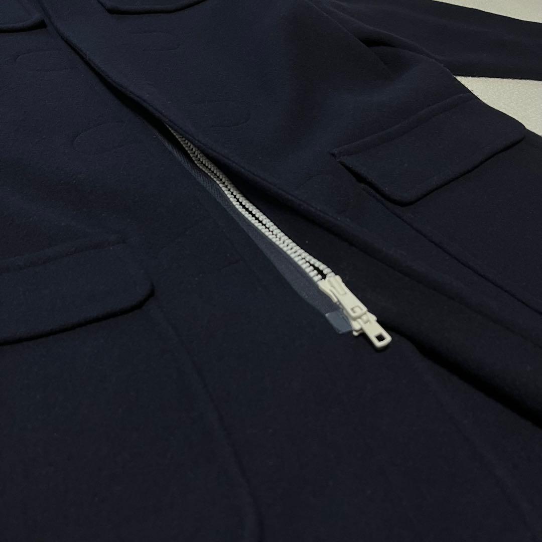 極美品 オーシバル ジーロンラム メルトン ジップ フード 比翼ウールコート 紺