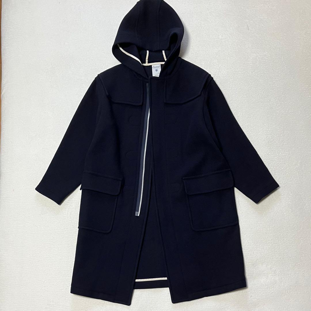 極美品 オーシバル ジーロンラム メルトン ジップ フード 比翼ウールコート 紺