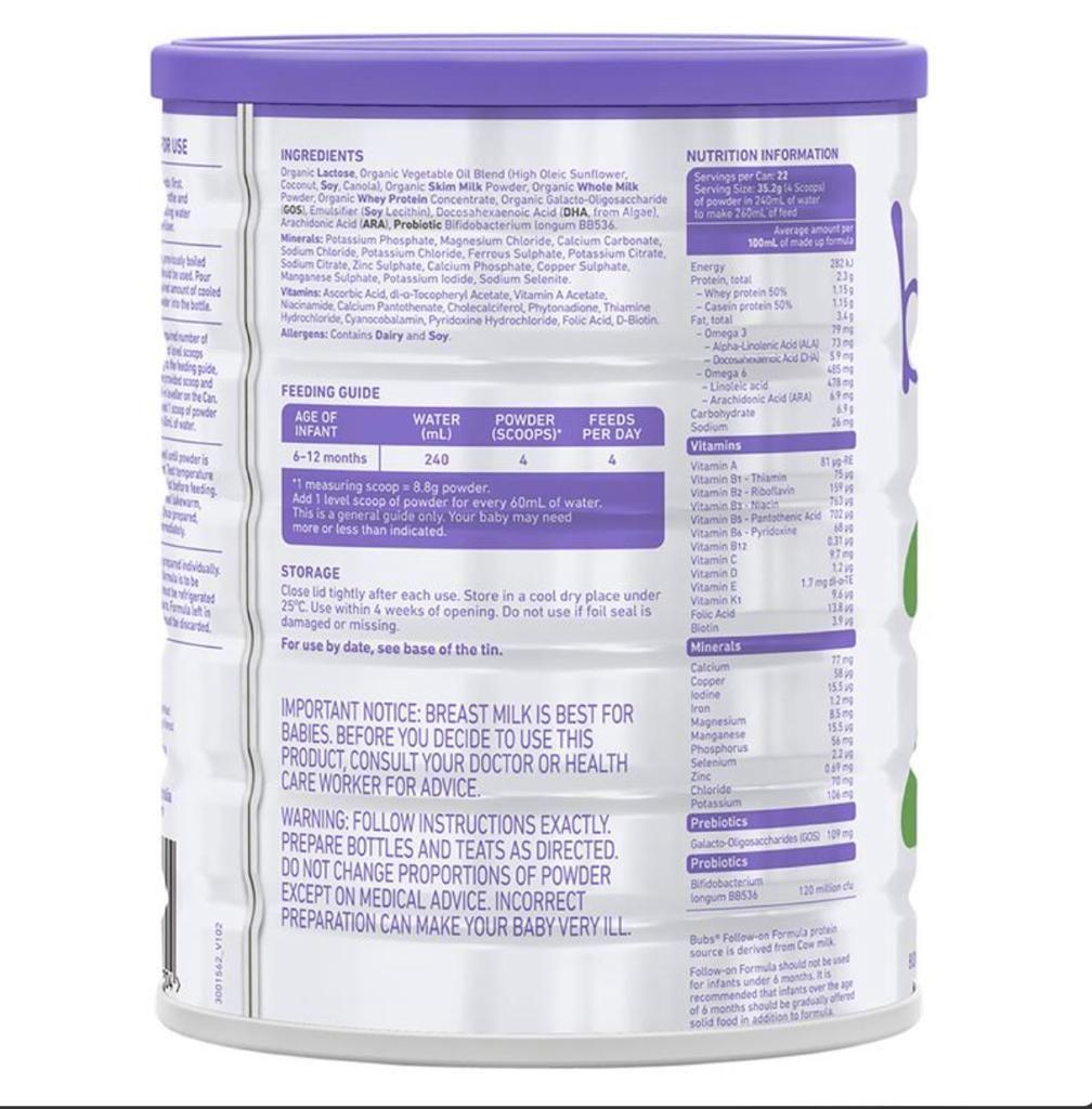 ２缶 Bubs バブズ オーガニック 牛 粉ミルク ステップ2 - Babama