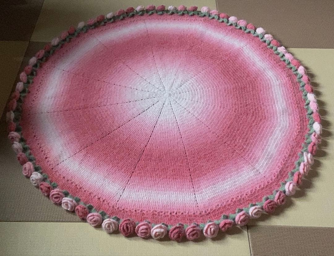 椿の花束ブランケット直径120cm，72本の大きな花ストール