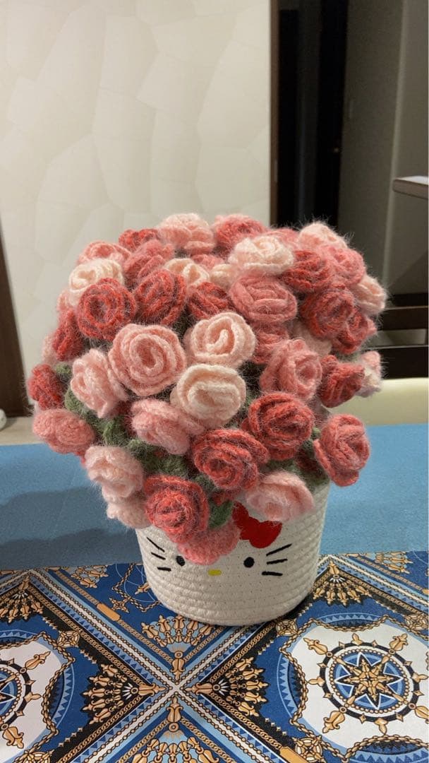 椿の花束ブランケット直径120cm，72本の大きな花ストール