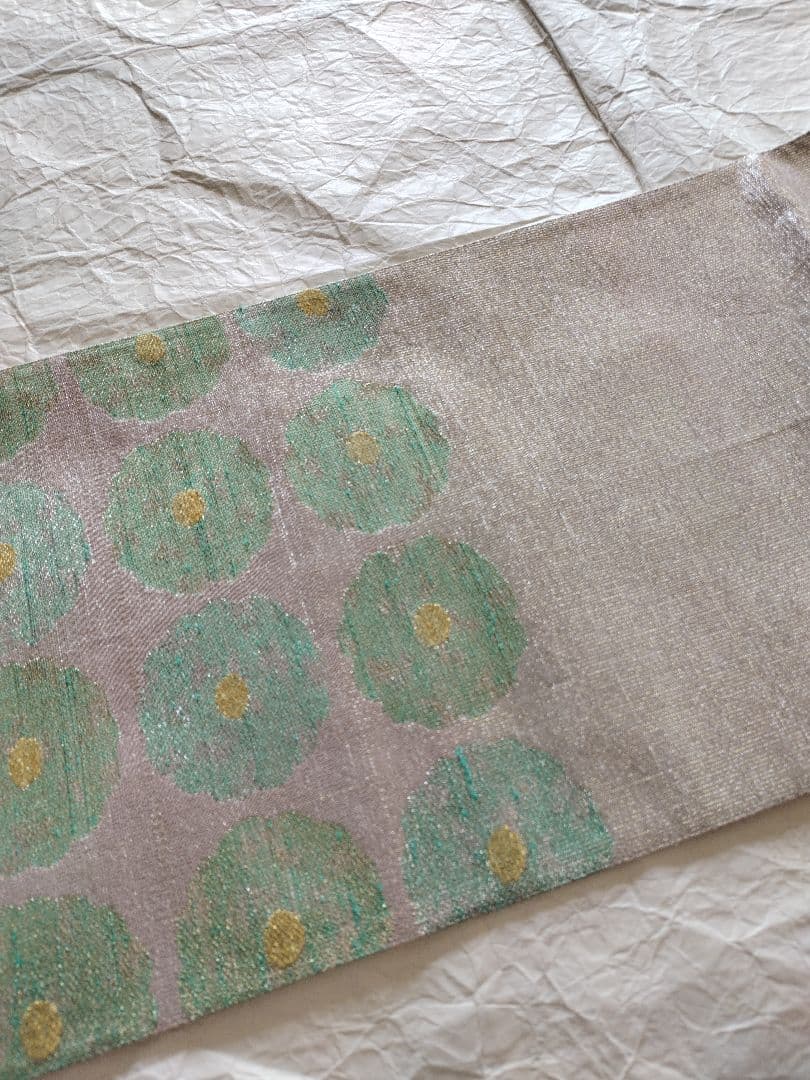 ちはやふる値下げ　桝屋高尾　ねん金綴錦　彩絵菊文　両面　袋帯