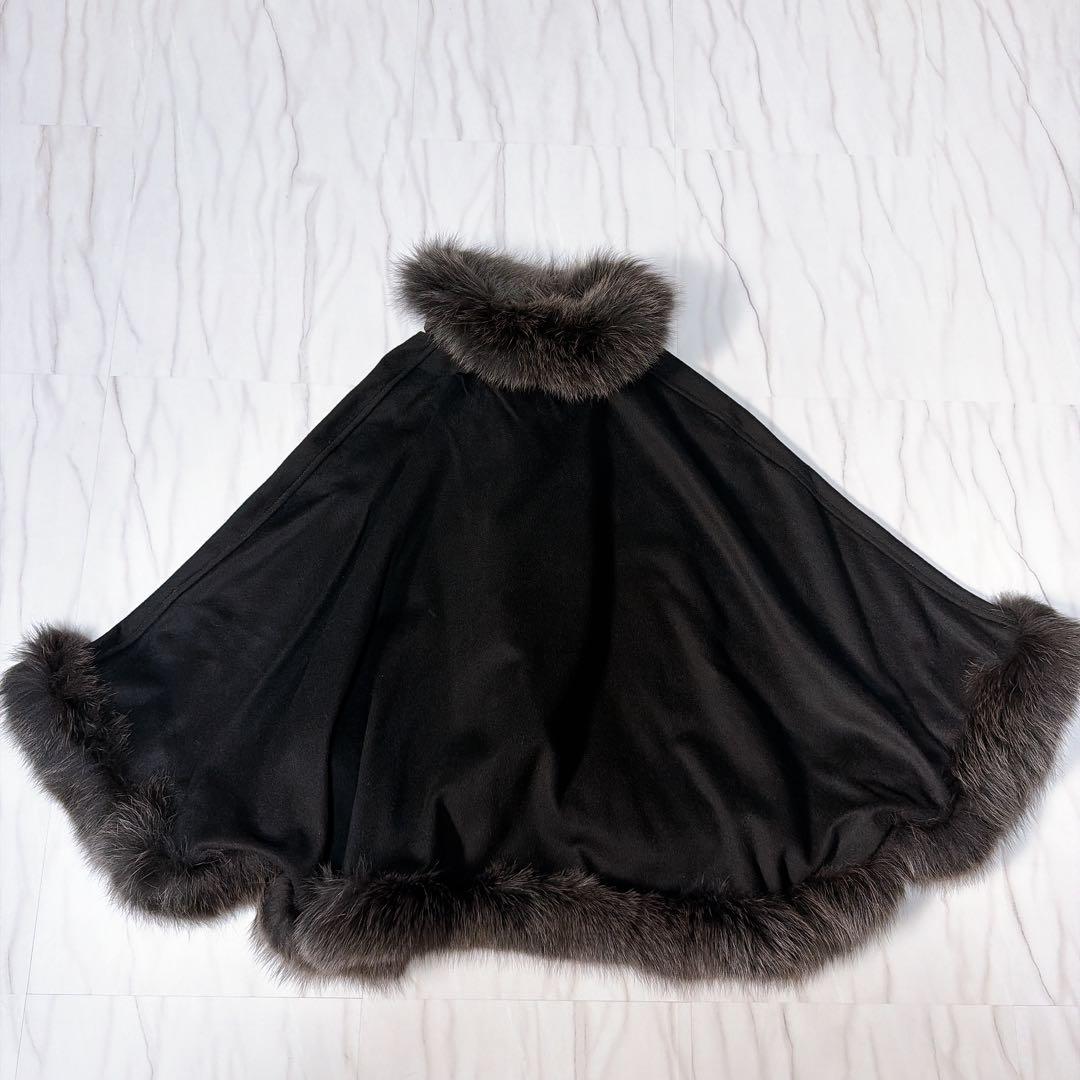 SAGA FURS カシミヤ100% ポンチョ ケープコート ブルーフォックス