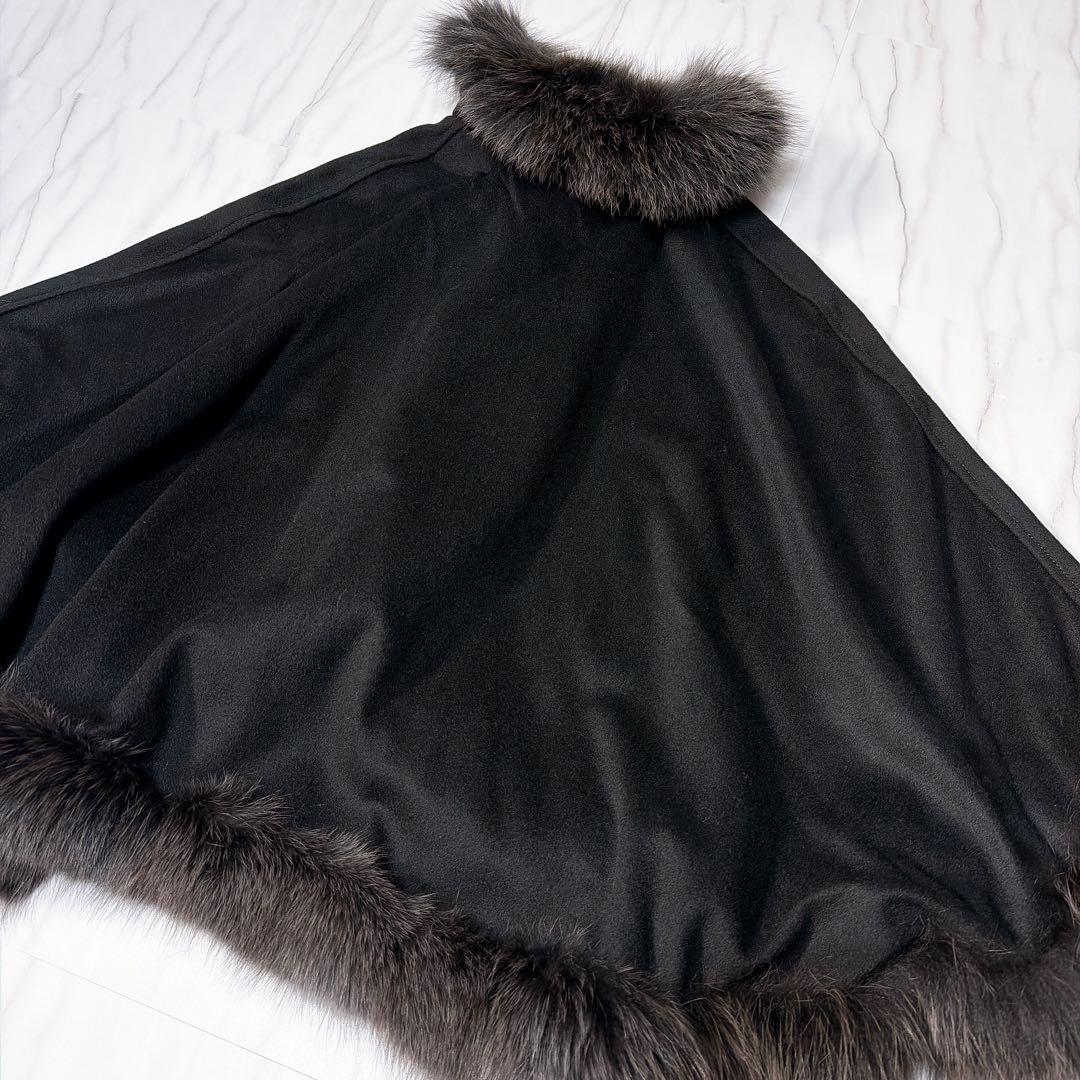 SAGA FURS カシミヤ100% ポンチョ ケープコート ブルーフォックス