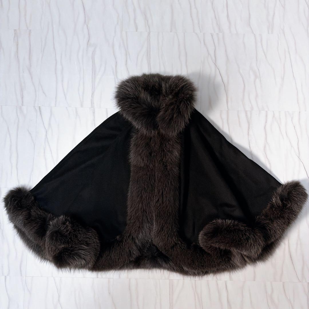 SAGA FURS カシミヤ100% ポンチョ ケープコート ブルーフォックス