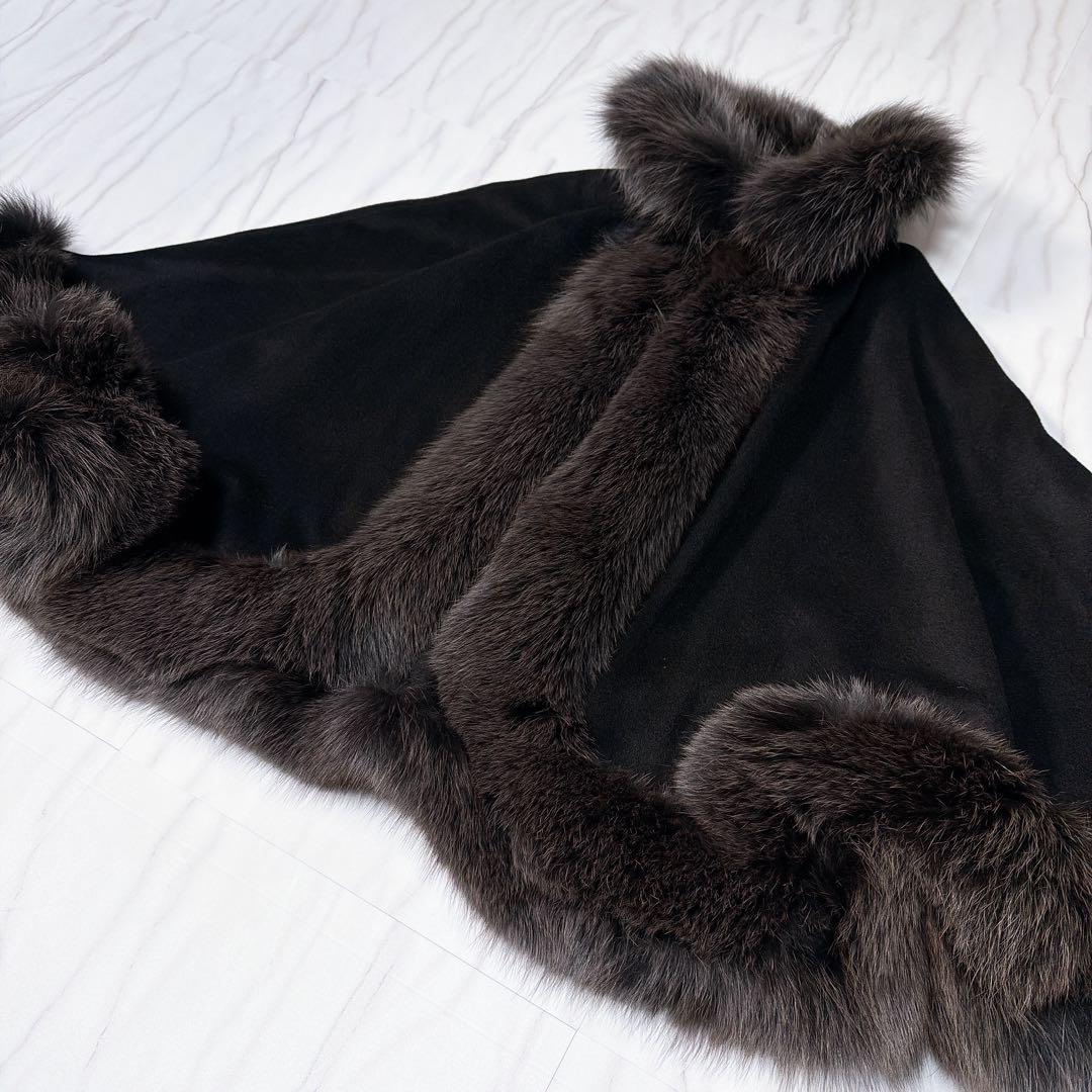 SAGA FURS カシミヤ100% ポンチョ ケープコート ブルーフォックス