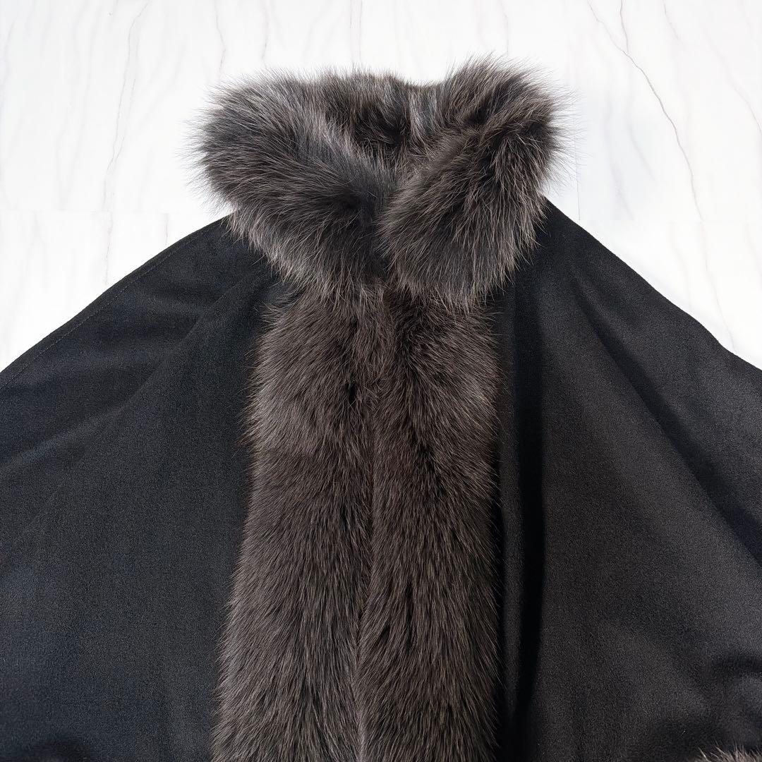 SAGA FURS カシミヤ100% ポンチョ ケープコート ブルーフォックス
