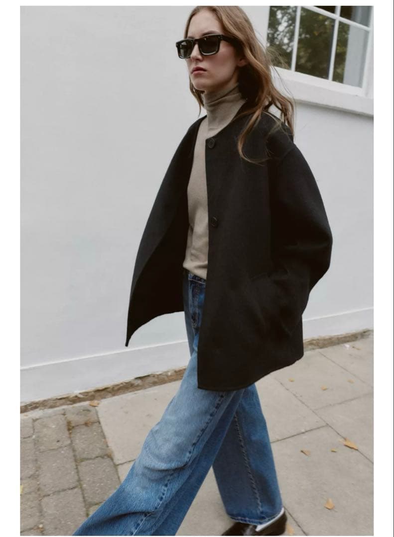 完売品⭐︎ZARA ウール ショートスカーフコート L ブラック 今期新作