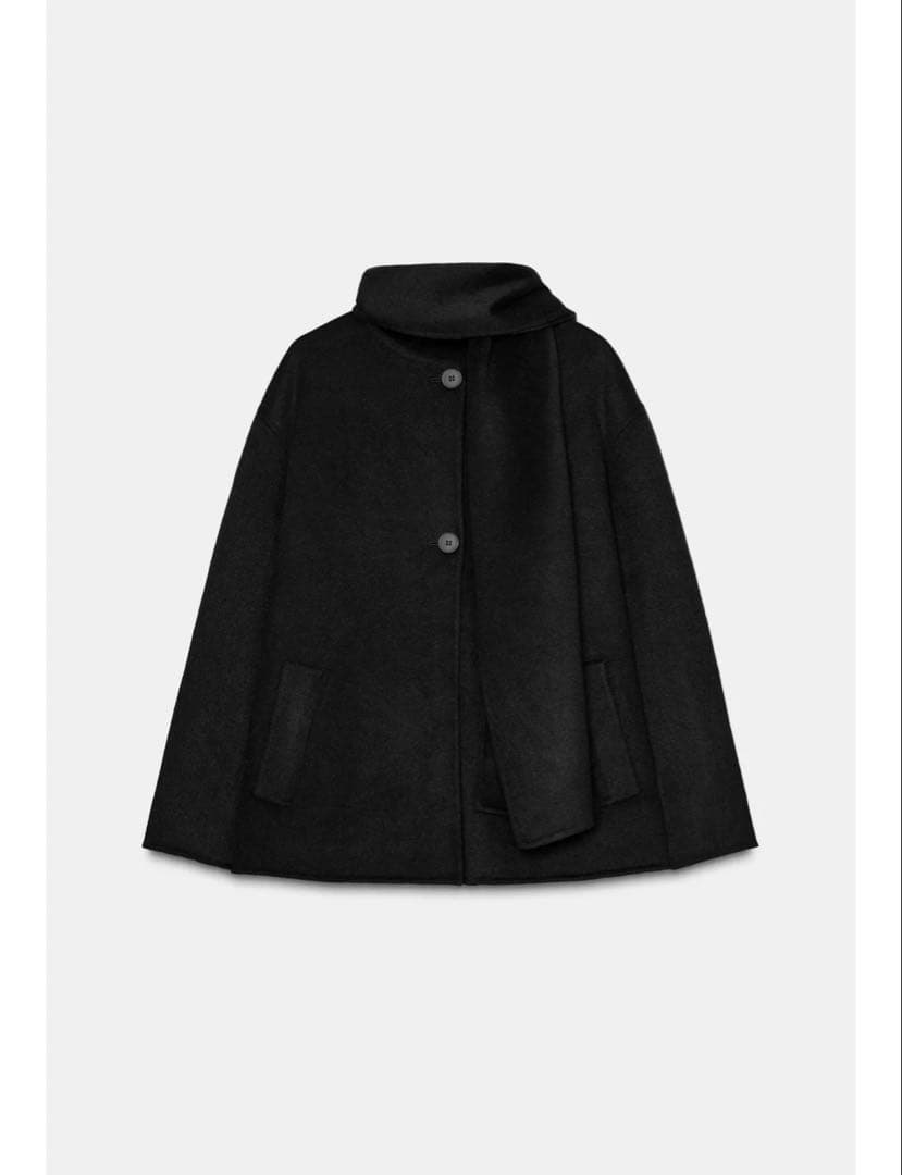 完売品⭐︎ZARA ウール ショートスカーフコート L ブラック 今期新作