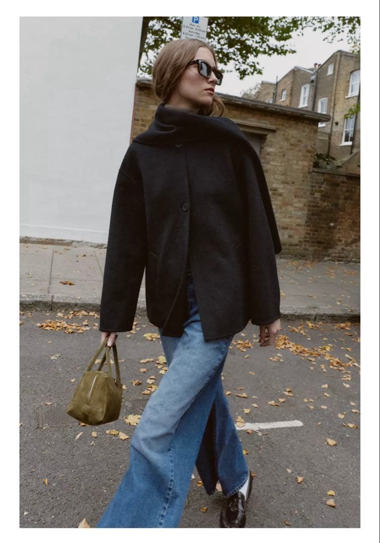 完売品⭐︎ZARA ウール ショートスカーフコート L ブラック 今期新作