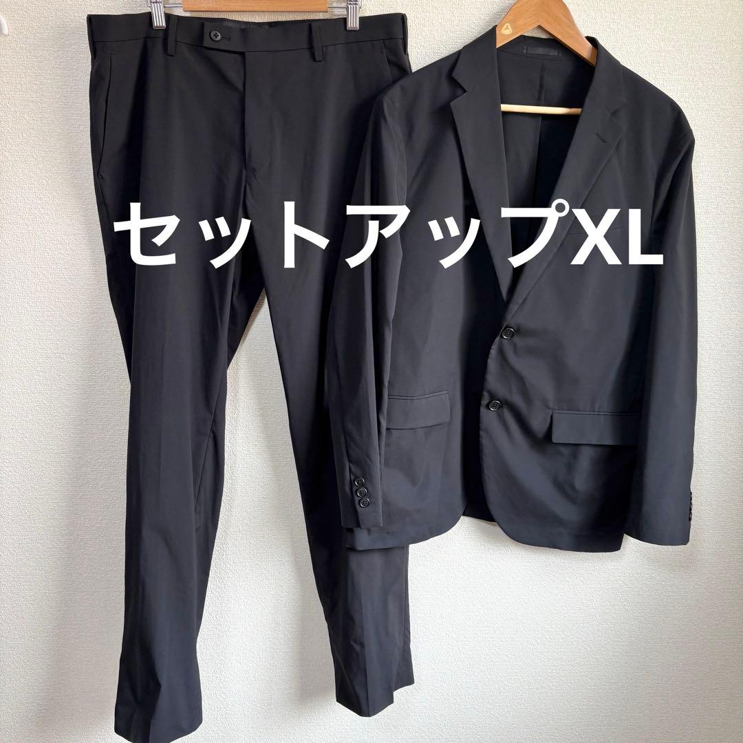 【超美品】ユニクロ 感動ジャケット コットンライク ブラックセットアップXL