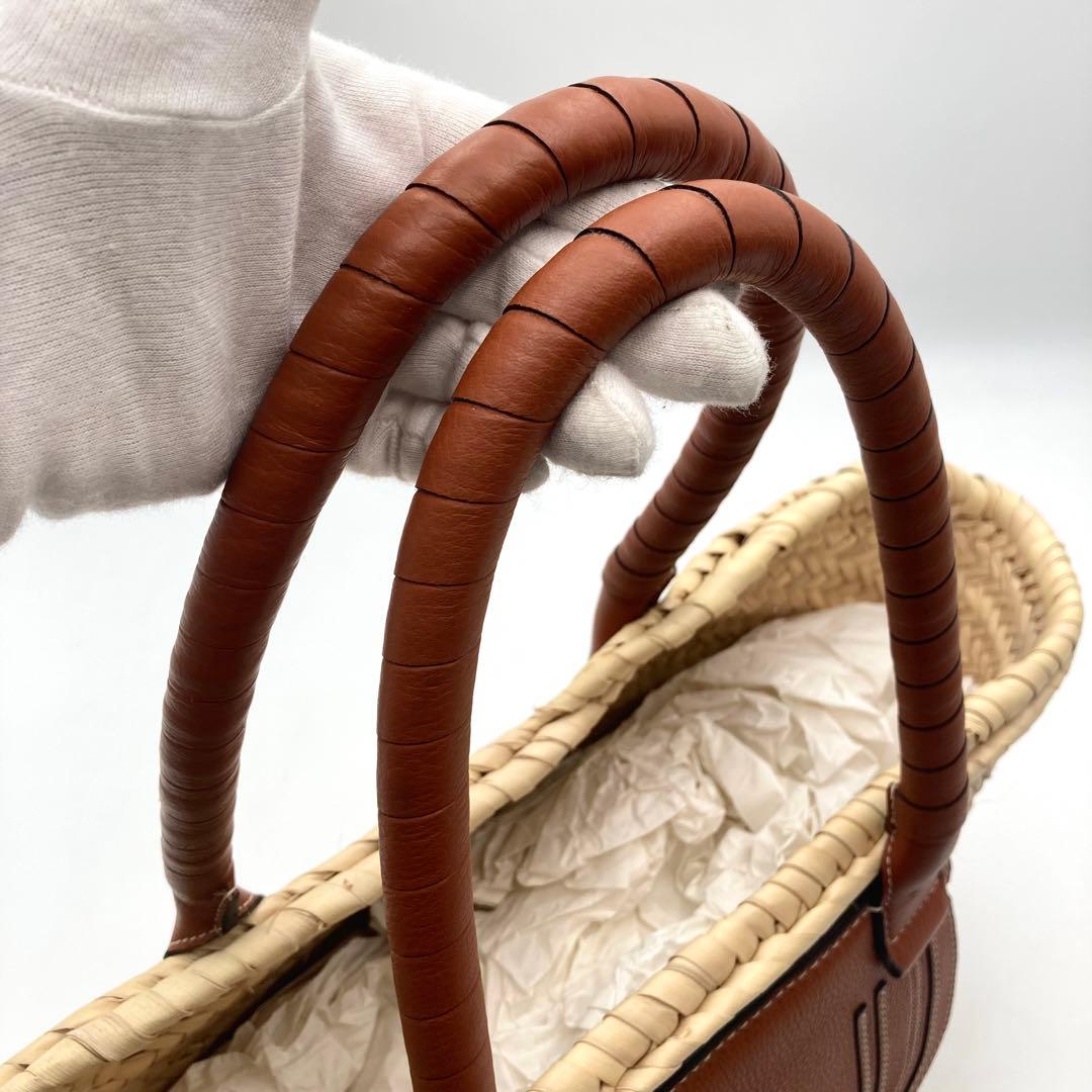 camcam✨Chloe マーシー かごバッグ トート ラフィア 本革 茶