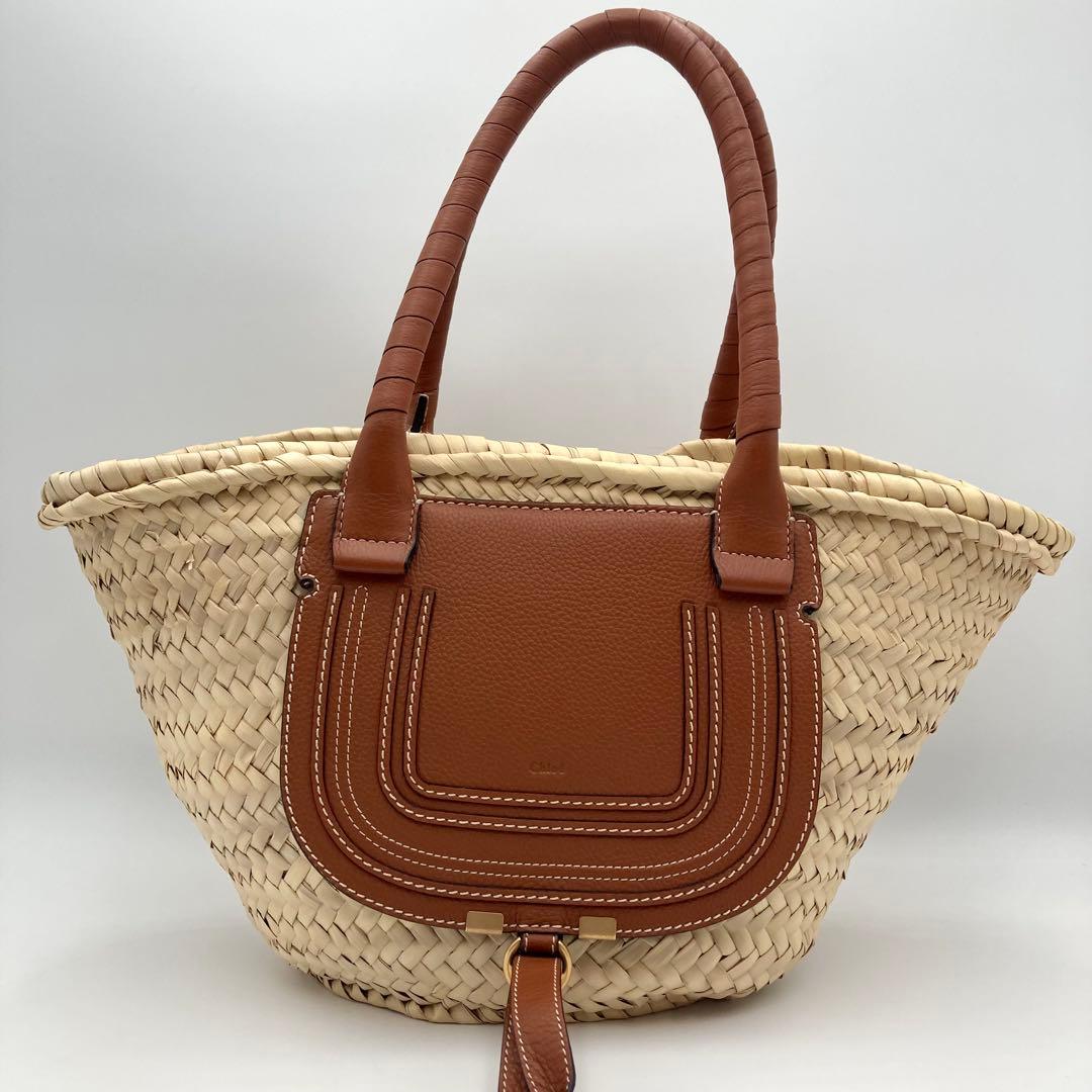 camcam✨Chloe マーシー かごバッグ トート ラフィア 本革 茶