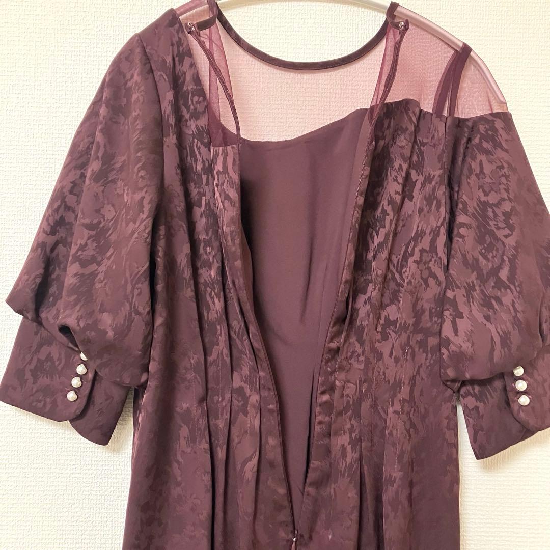 完売品　人気　エトル　ミアンダリングウエストタックフレアドレス　ボルドー　M