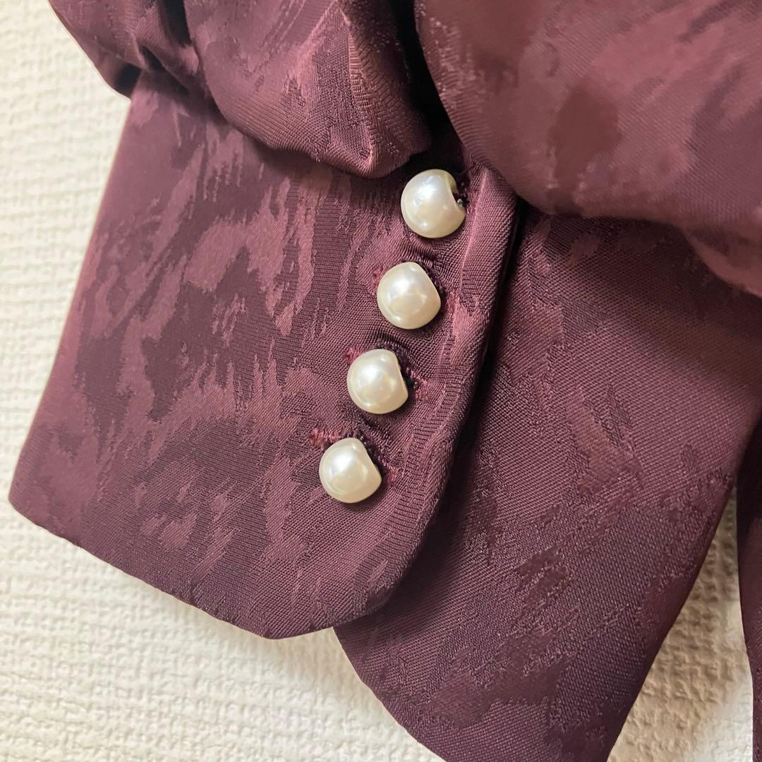 完売品　人気　エトル　ミアンダリングウエストタックフレアドレス　ボルドー　M