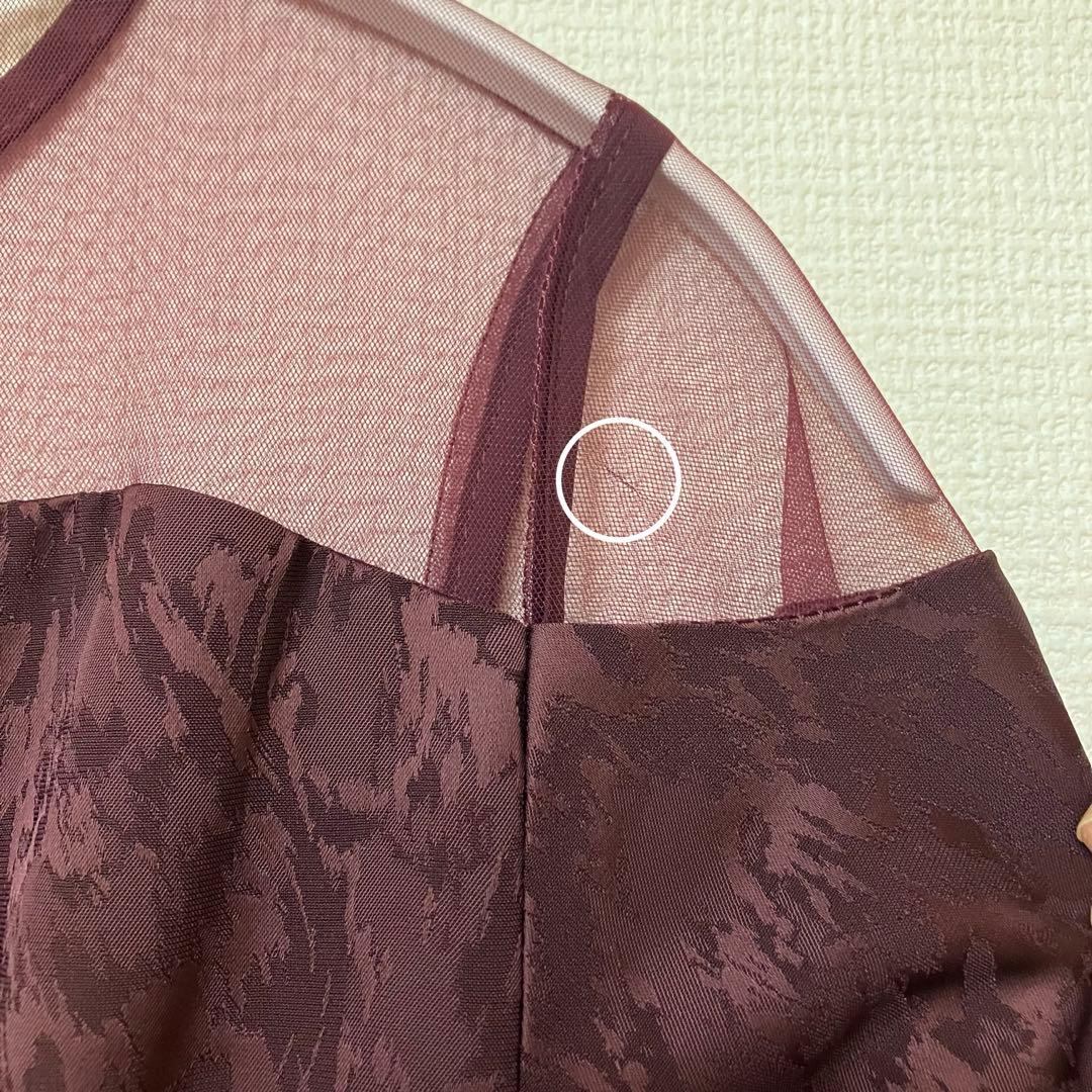 完売品　人気　エトル　ミアンダリングウエストタックフレアドレス　ボルドー　M