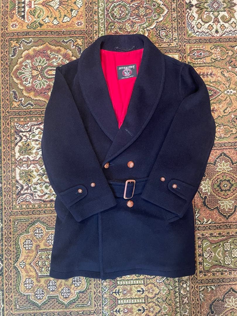 INVERTERE ネイビー ダブルブレスト ピーコート　ヘリンボーン　イギリス