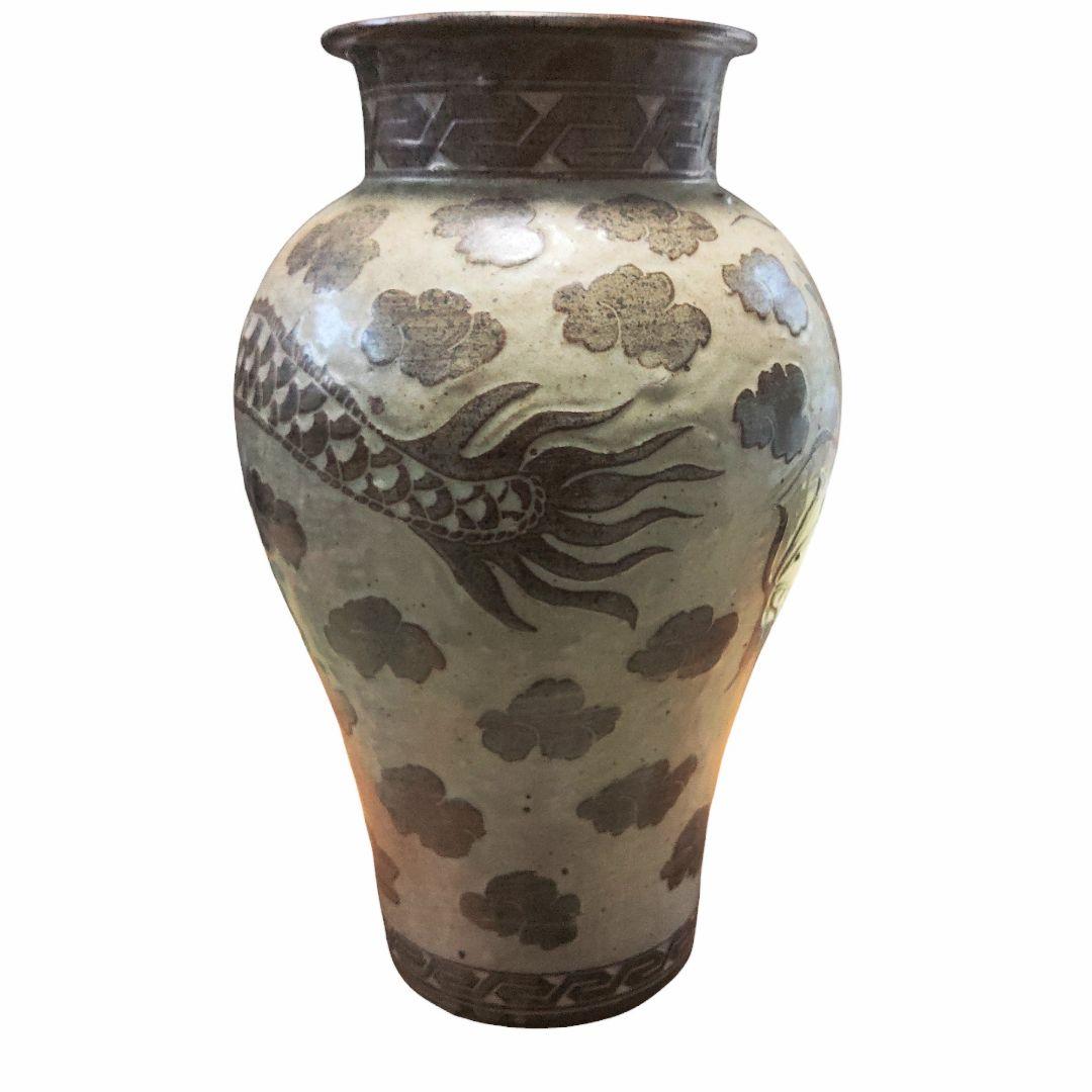 中国古玩　磁州窯雲龍文壺　花瓶　置物　時代