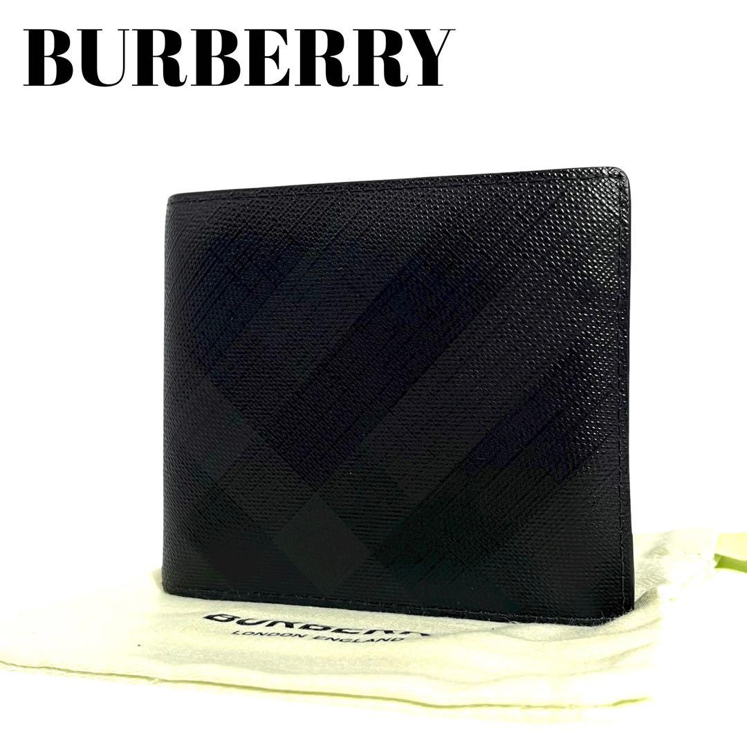 希少✨バーバリー 二つ折り財布 チャコールチェック PVC ロンドン ブラック