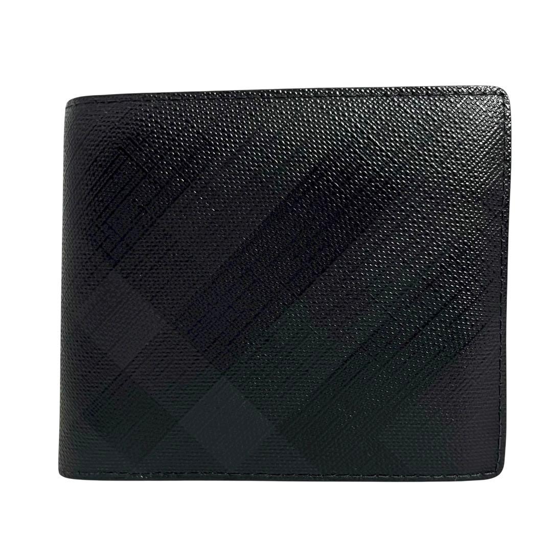 希少✨バーバリー 二つ折り財布 チャコールチェック PVC ロンドン ブラック