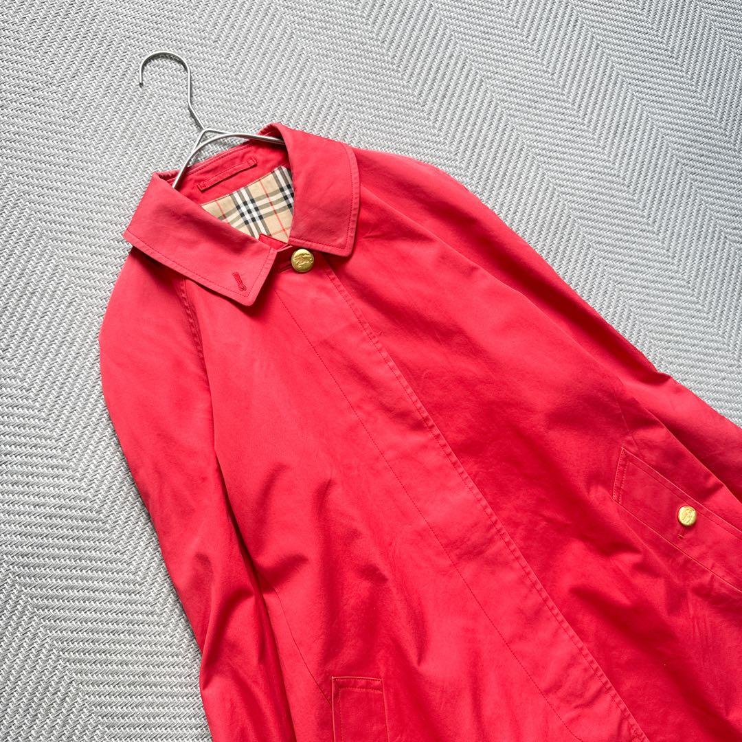 ビンテージ　バーバリー　ステンカラーコート　ノバチェック　金ボタン　ゆったり　赤
