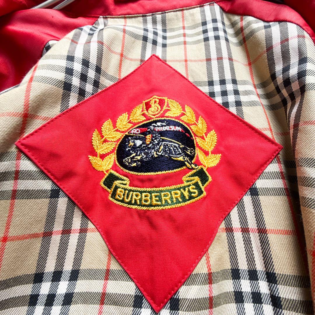 ビンテージ　バーバリー　ステンカラーコート　ノバチェック　金ボタン　ゆったり　赤