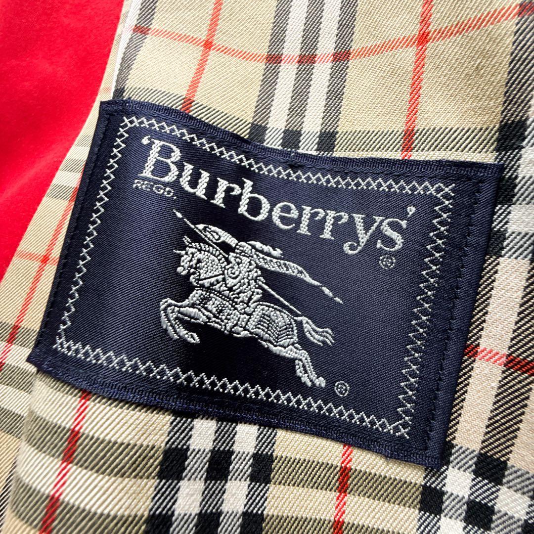 ビンテージ　バーバリー　ステンカラーコート　ノバチェック　金ボタン　ゆったり　赤