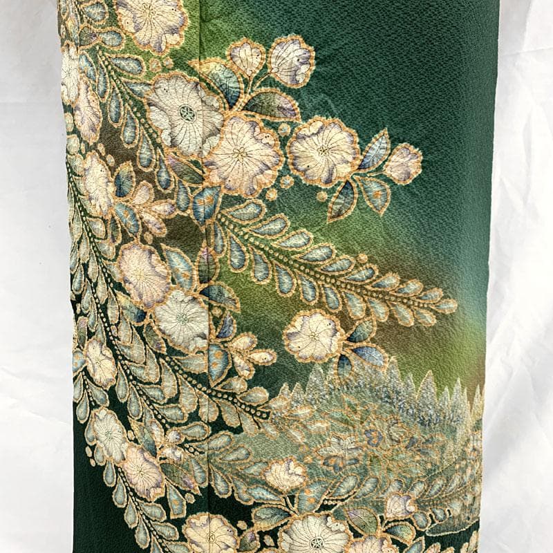 512mh51〇作家物 伸一 訪問着 辻が花絞り染 濃い緑〇状態良好