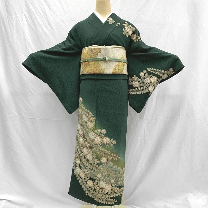 512mh51〇作家物 伸一 訪問着 辻が花絞り染 濃い緑〇状態良好