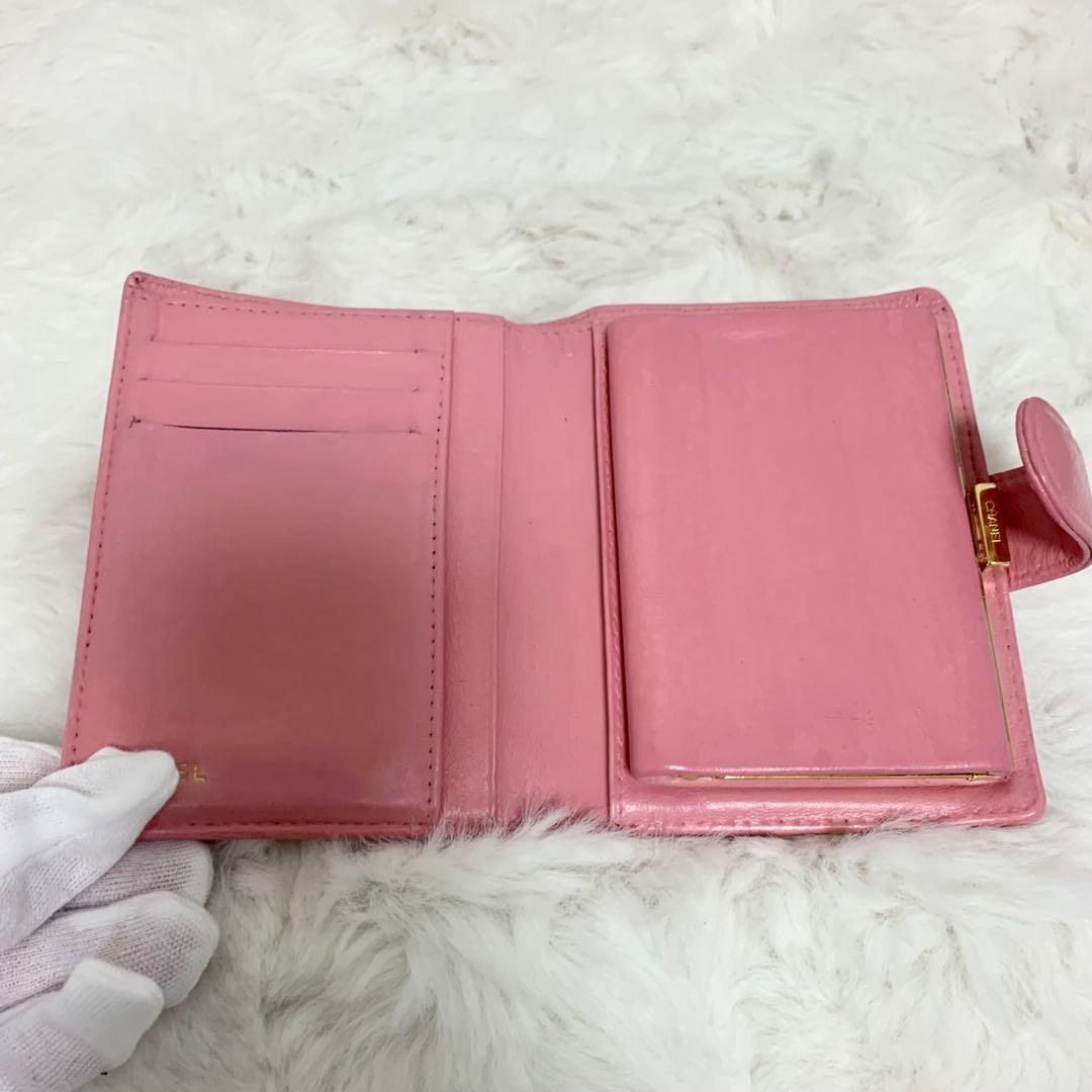 CHANEL 二つ折り財布 ココマーク キャビアスキン がま口 ピンク