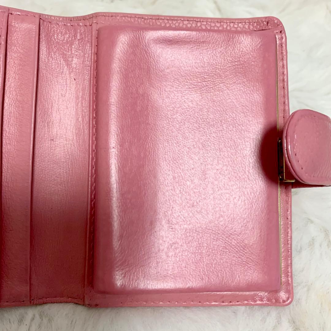 CHANEL 二つ折り財布 ココマーク キャビアスキン がま口 ピンク