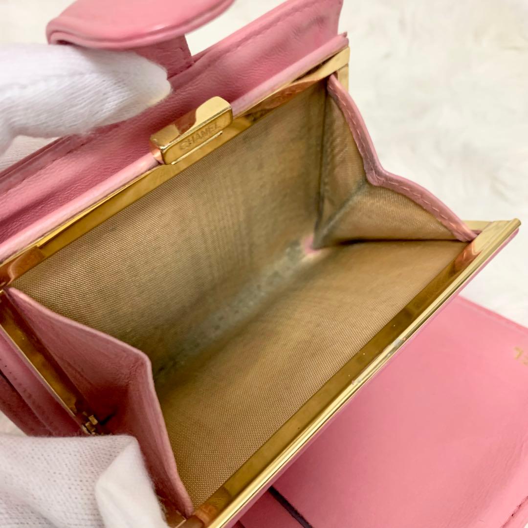CHANEL 二つ折り財布 ココマーク キャビアスキン がま口 ピンク