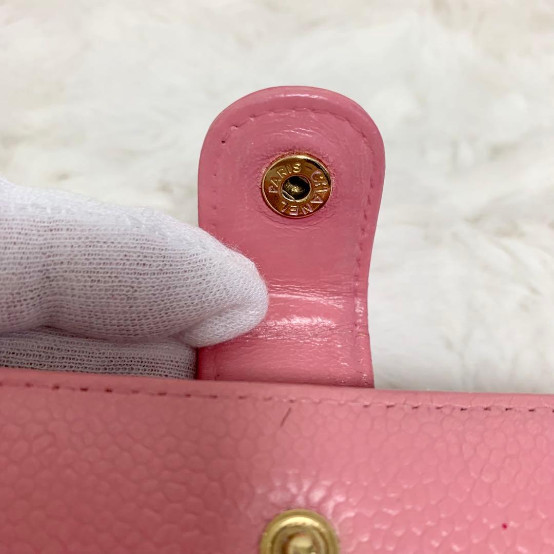 CHANEL 二つ折り財布 ココマーク キャビアスキン がま口 ピンク